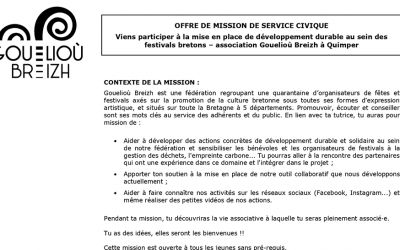 Offre de mission de service civique chez Gouelioù Breizh