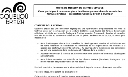 Offre de mission de service civique chez Gouelioù Breizh